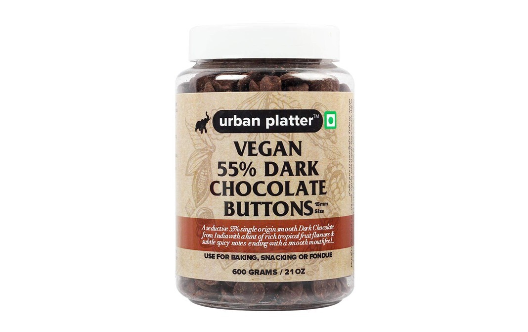 Urban Platter Vegan 55% Dark Chocolate Buttons   Plastic Jar  600 grams